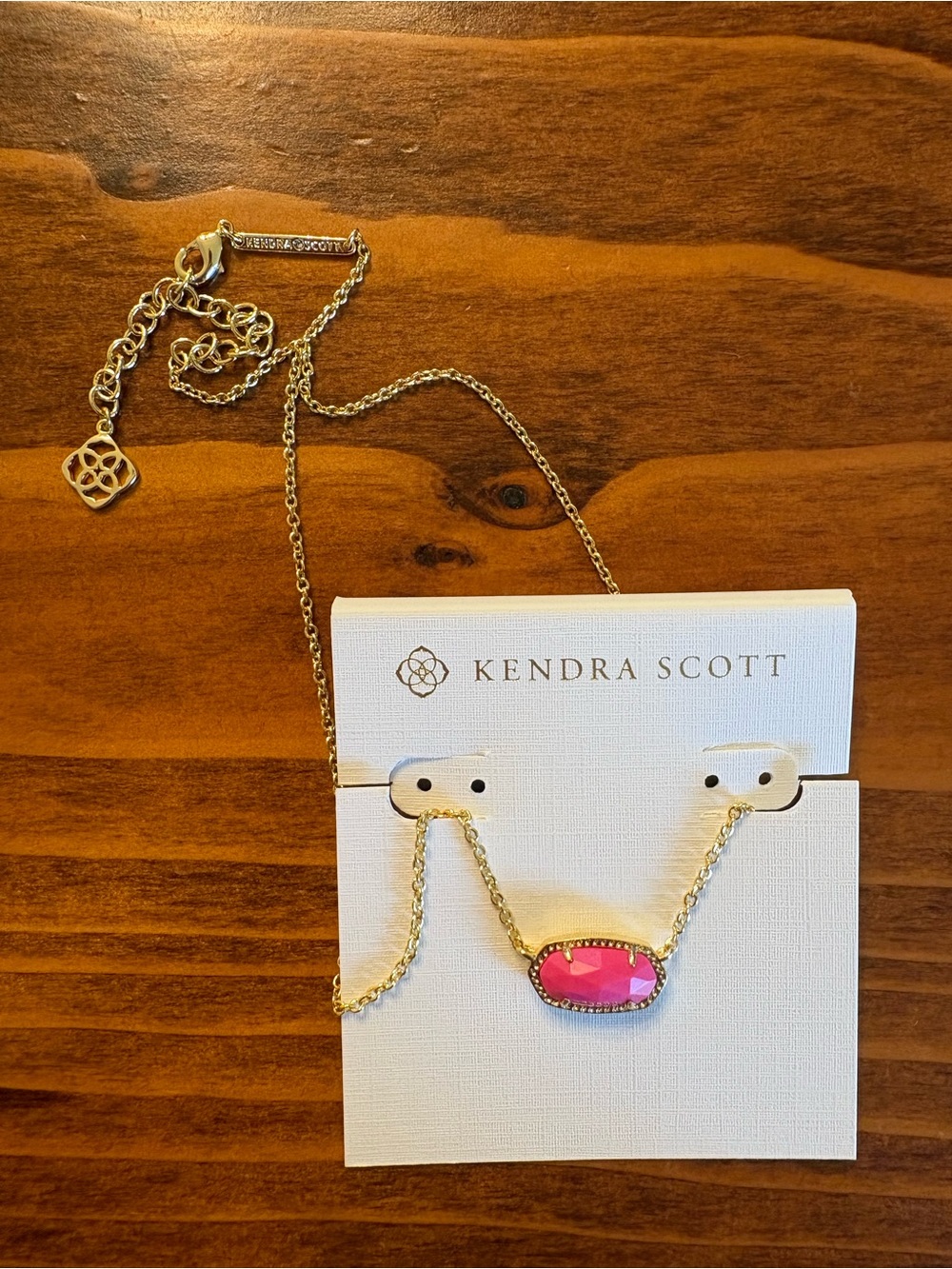 Kendra Scott Gold Necklace with Hot Pink Oval Stone
